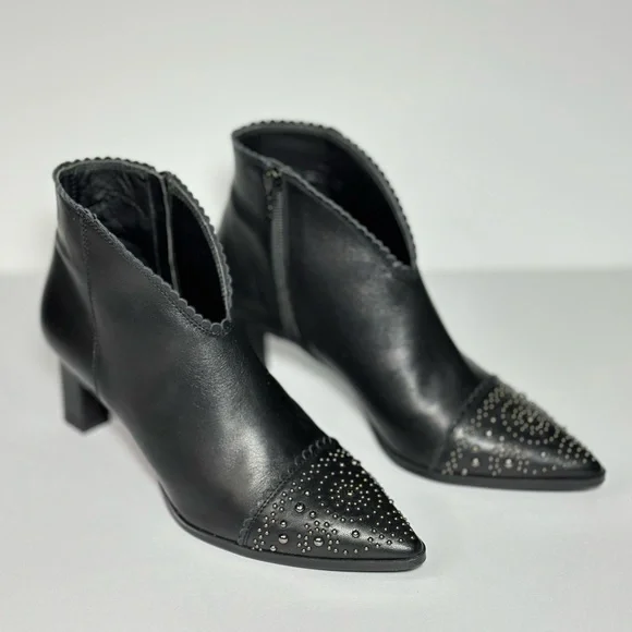 Javiera Booties Boots 2201 Studs Leather Ankle Boots Pointy Toe Heel Zip Spain - Picture 5 of 16